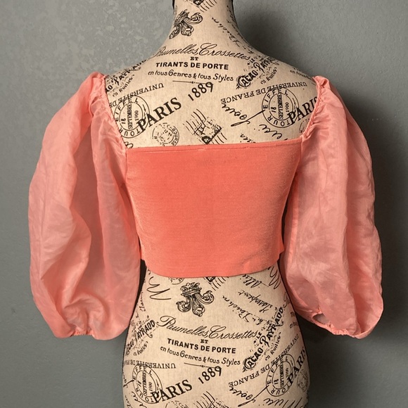 Zara Puff-Sleeve Crop Top ~ Size Medium ~ Barbie Pink - Picture 2 of 6